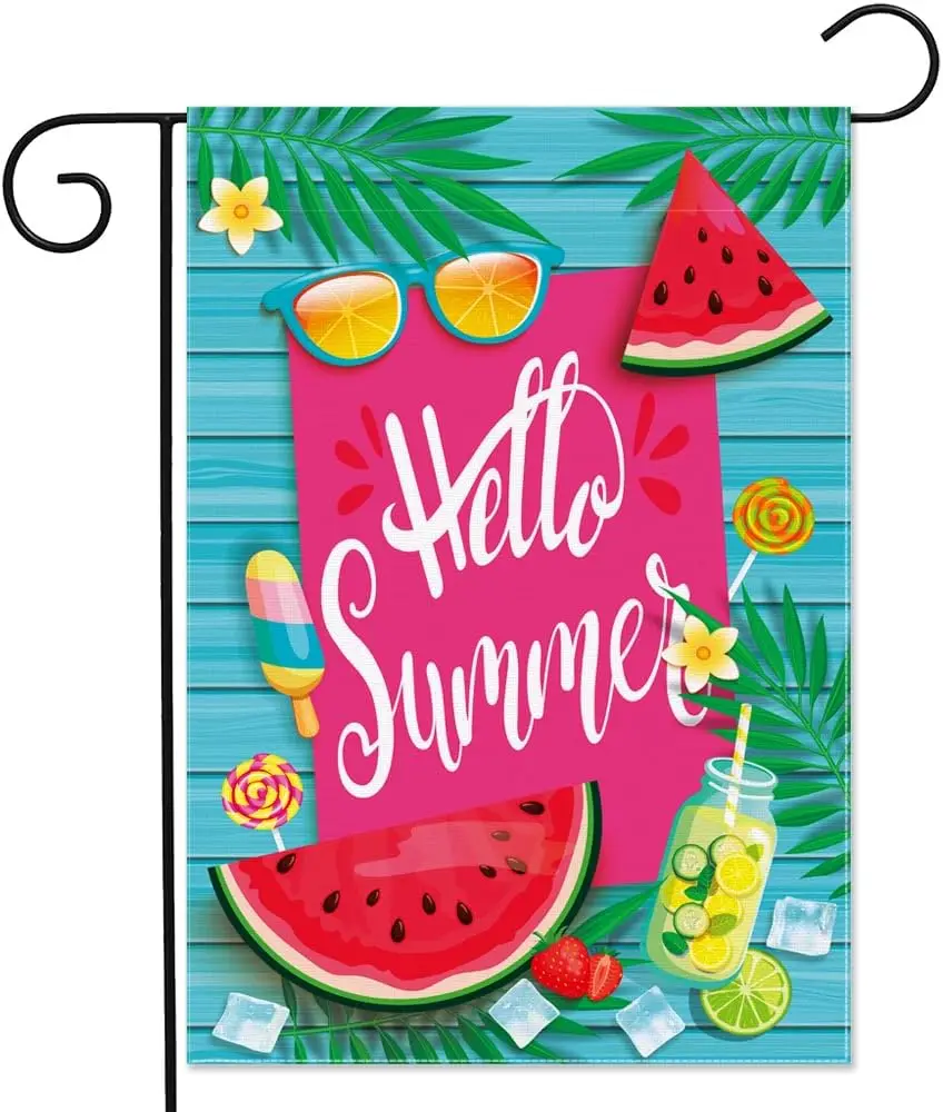 Hello Summer Watermelon Garden Flag 12.5 x 18 Inch Double Sided Yard Farmhouse Holiday Home Outdoor Decoration jjp