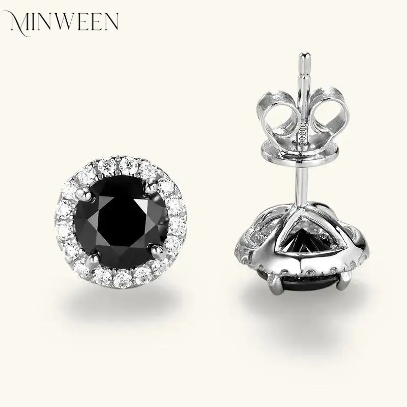 MINWEEN  Vintage 0.8CT Black Moissanite Stud Earrings Silver 925 Jewelry for Women Men Halo Piercing Ear Earring Products