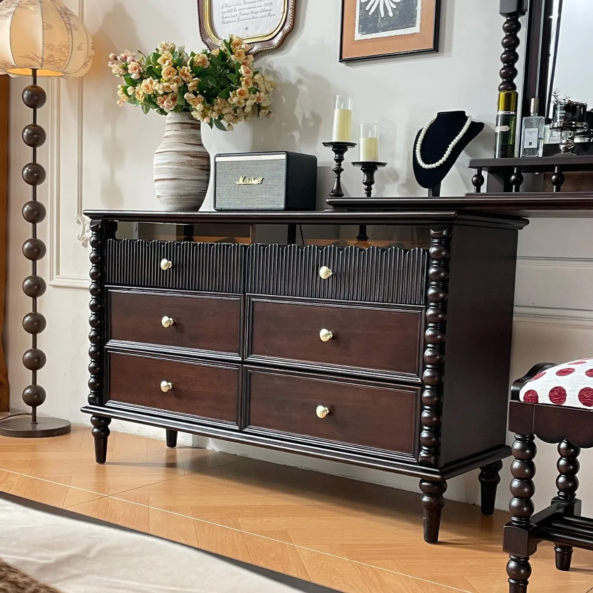 Dresser, chest, integrated rotatable all-solid wood bedroom, antique storage, makeup table, American cabinet