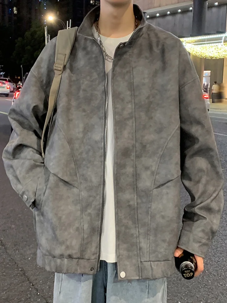 

Men's Leather Jaet 2024 New Autumn High-End Sle Cool Stand Collar American Retro Dyed PU Leather Jaet Zipper Decoration