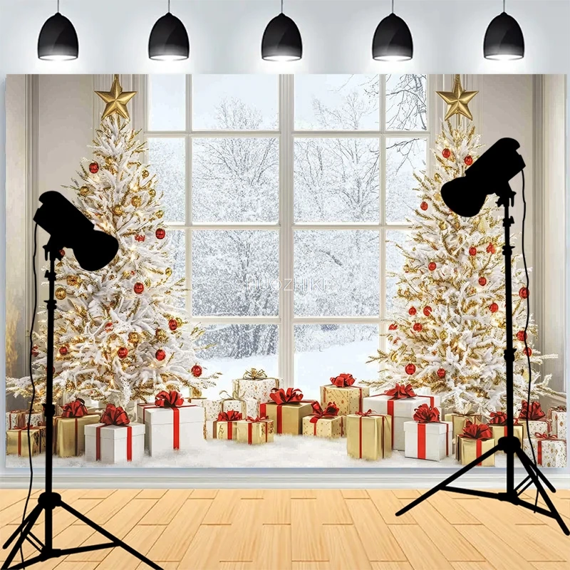

White Christmas Aesthetic Background Decorated Interior House Happy New Year Xmas Day Family Party Photography Backdrops XH-09