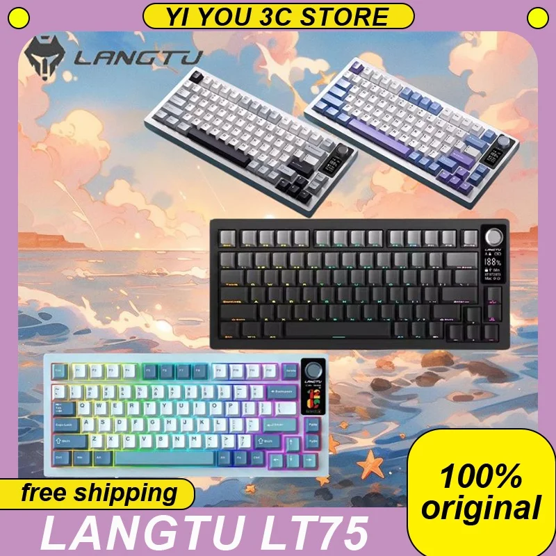 

Langtu LT75 Mechanical Keyboard Tri-mode Wireless Multimedia Color Screen Keyboards Hot Swap PBT RGB Gasket PC Accessory Gift