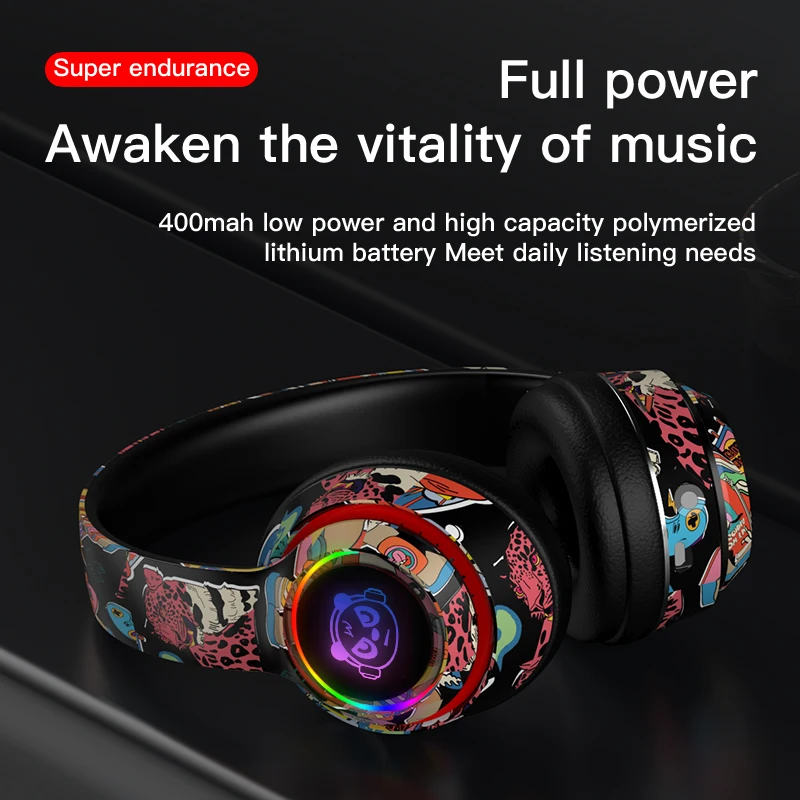 Glowing bluetooth fones de ouvido graffiti design sem fio fones com microfone redução ruído fone de ouvido super alta fidelidade graves profundos
