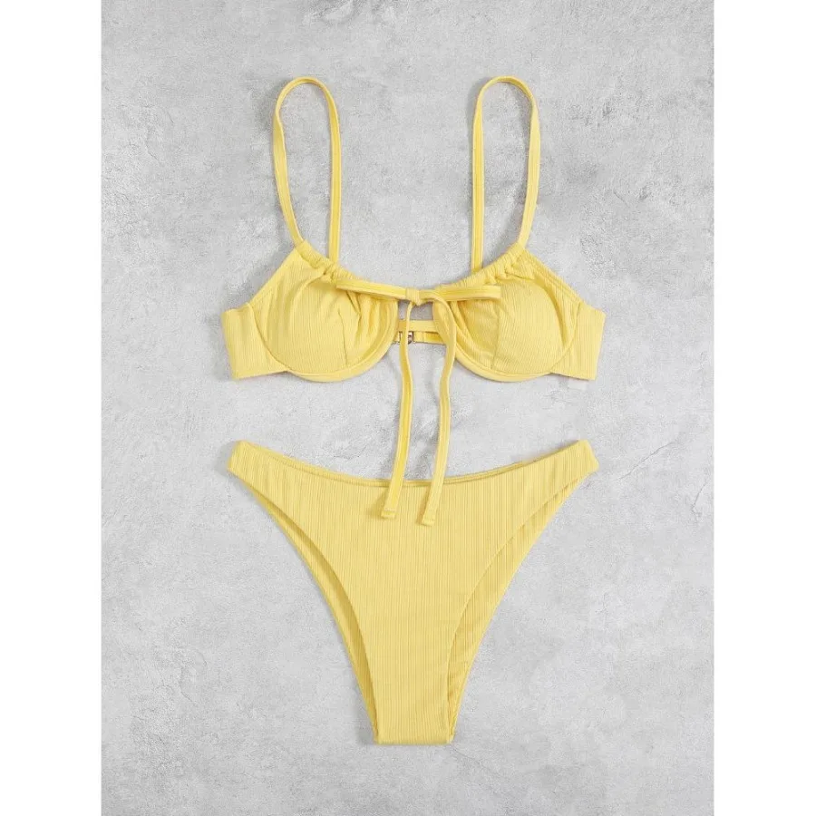 HOTBikini swimsuit   bikini solid color swimsuit European and American sexy split swimsuit