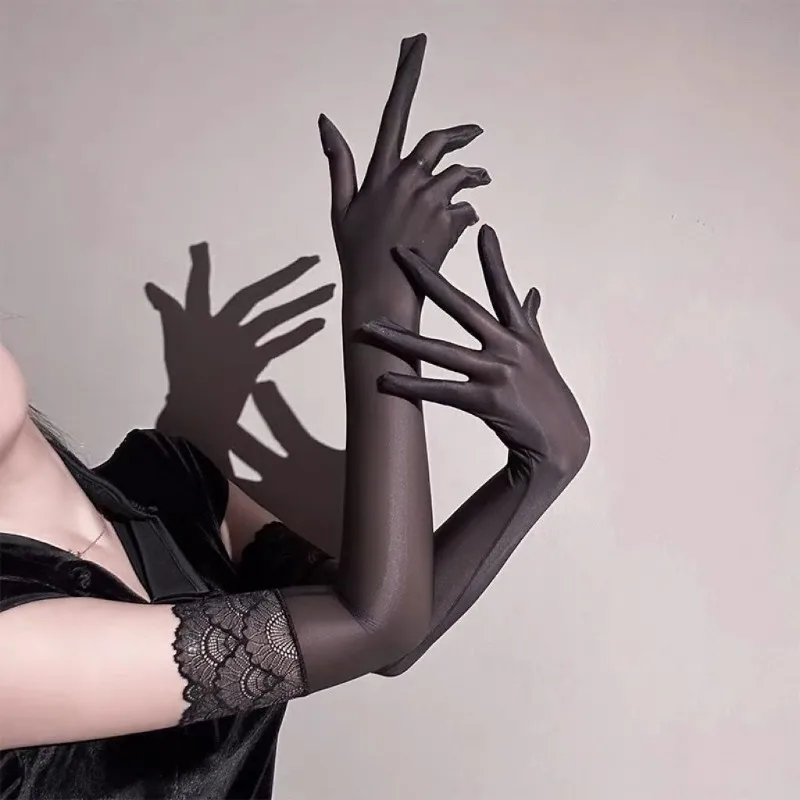 51 سنتيمتر الزيتية السلس لينة مثير الدانتيل ضيق رقيقة المرأة قفازات طويلة شخصية عصرية إغراء مرحلة الأداء تأثيري