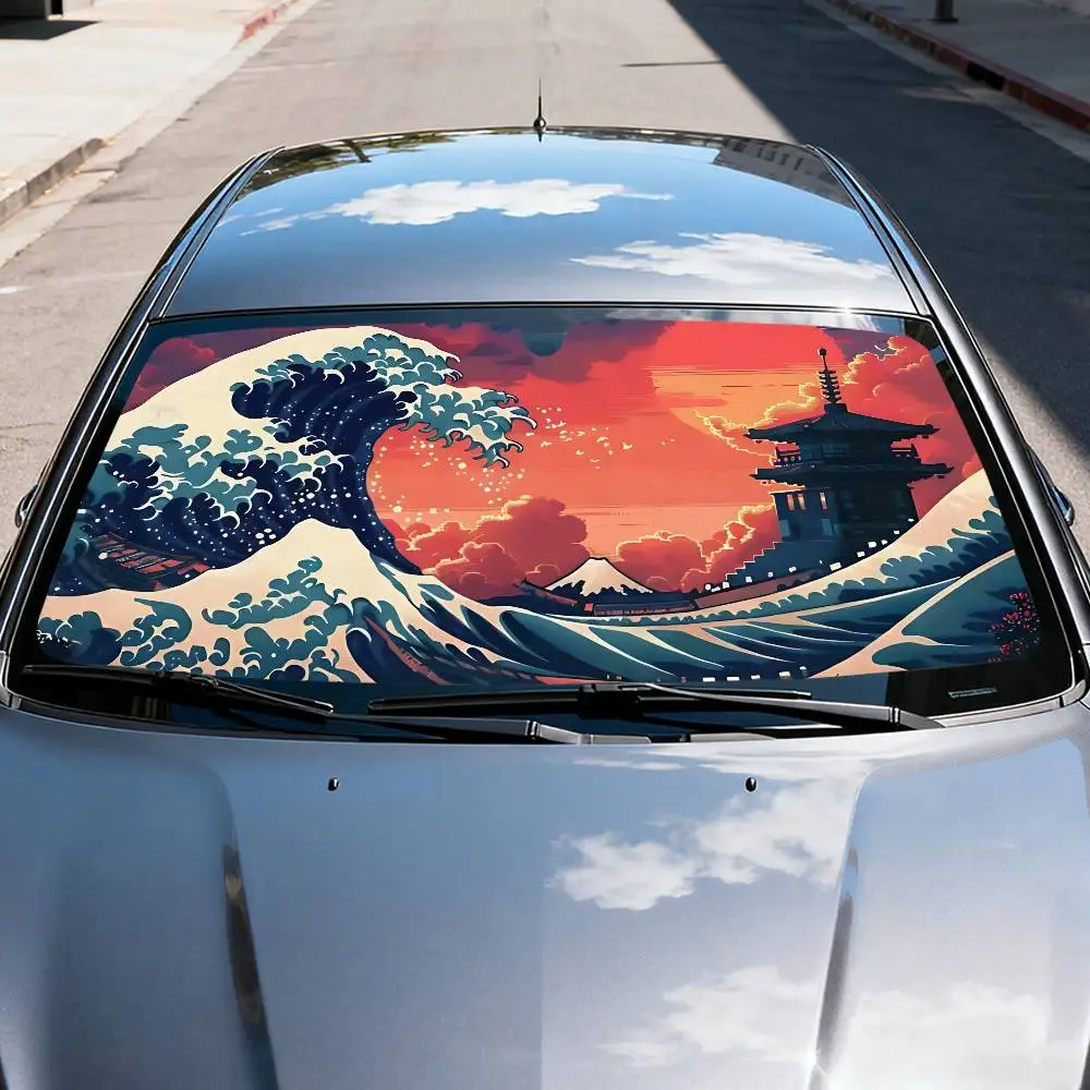 Blue Wave Cherry Blossoms Car SunShade Windshield Car Windscreen Cover Sun Shade Auto Visor Car Accessories
