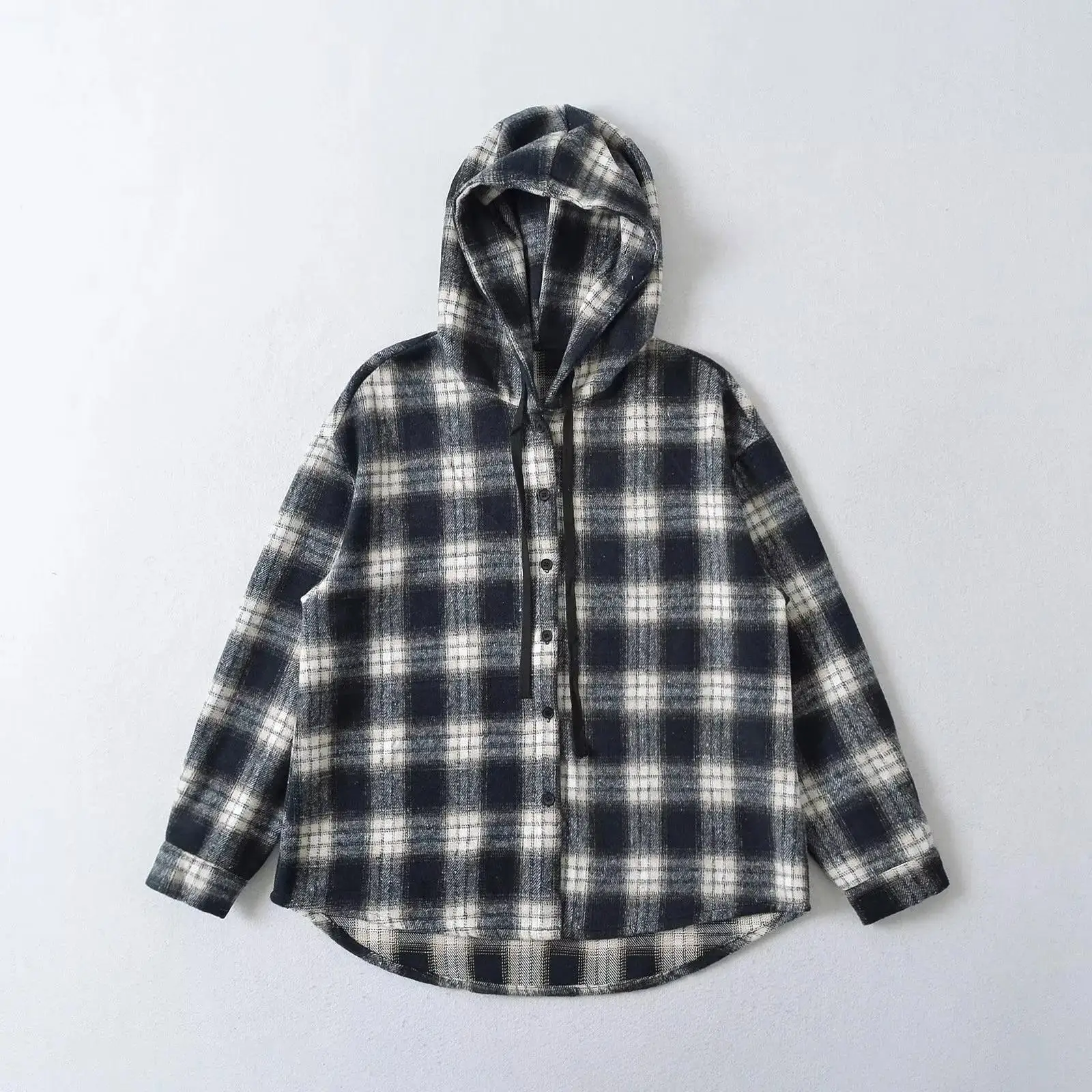 

Свободное женское пальто в клетку в стиле ретро, Гонконг, длинное пальто с капюшоном, универсальная повседневная верхняя одежда для поездок на работу Faion