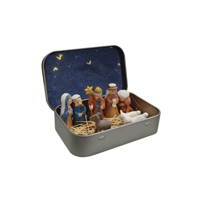 Portable Small Nativity with Storage Box Travel Friendly Christmas Ornament high quality