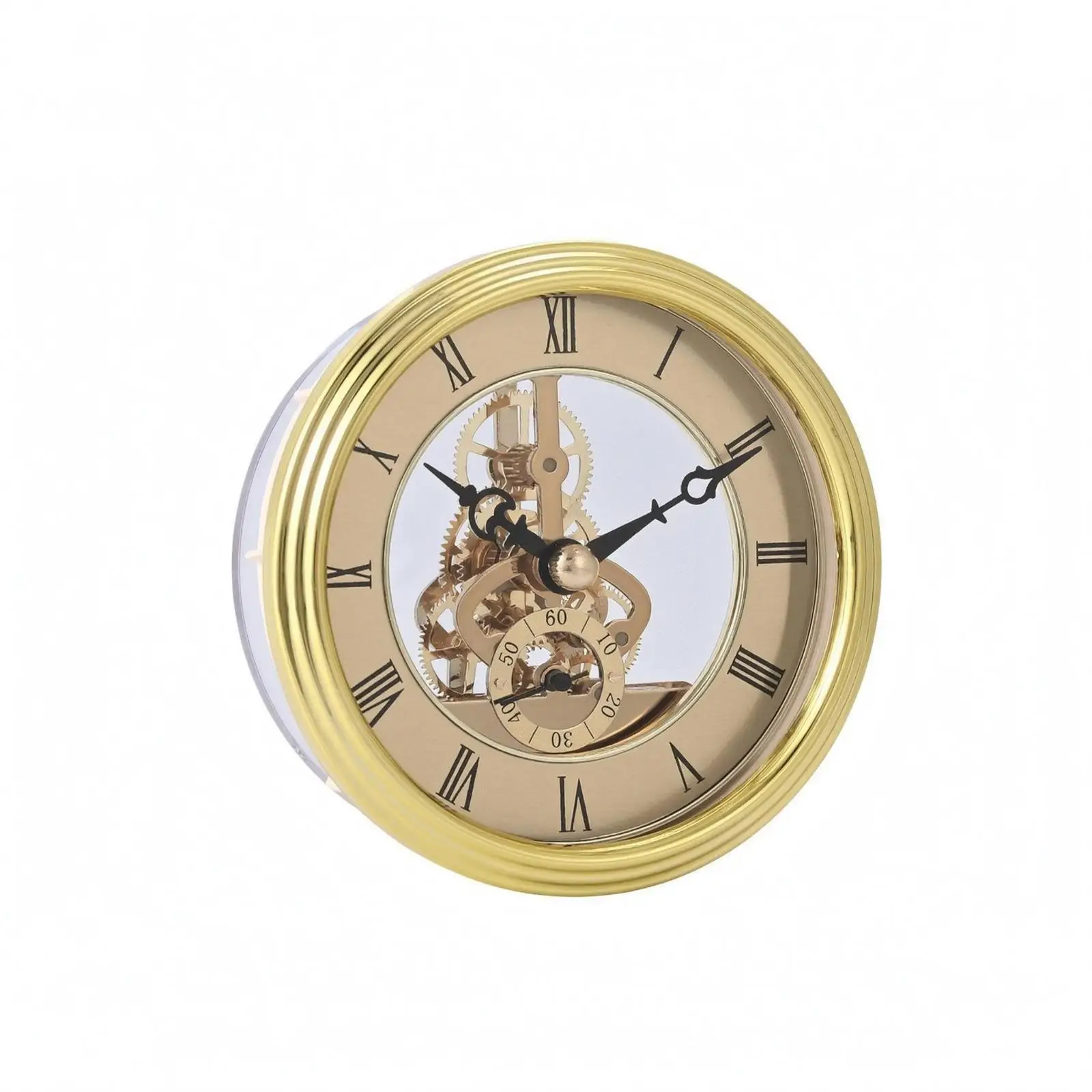 Round Gear Clock Movement 98mm Metal Look Bezel Roman Numeral Face for DIY Clock Insert and Craft Timepiece Making