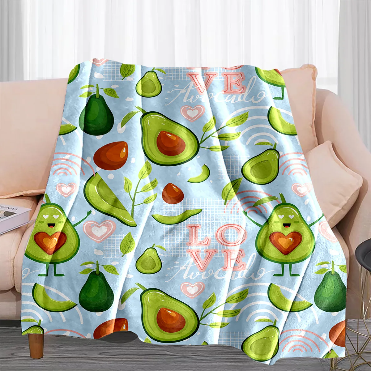 Cartoon avocado digital-printed polyester Bedroom velvet flannel cover blanket Fleece soft sofa cover blankets for beds