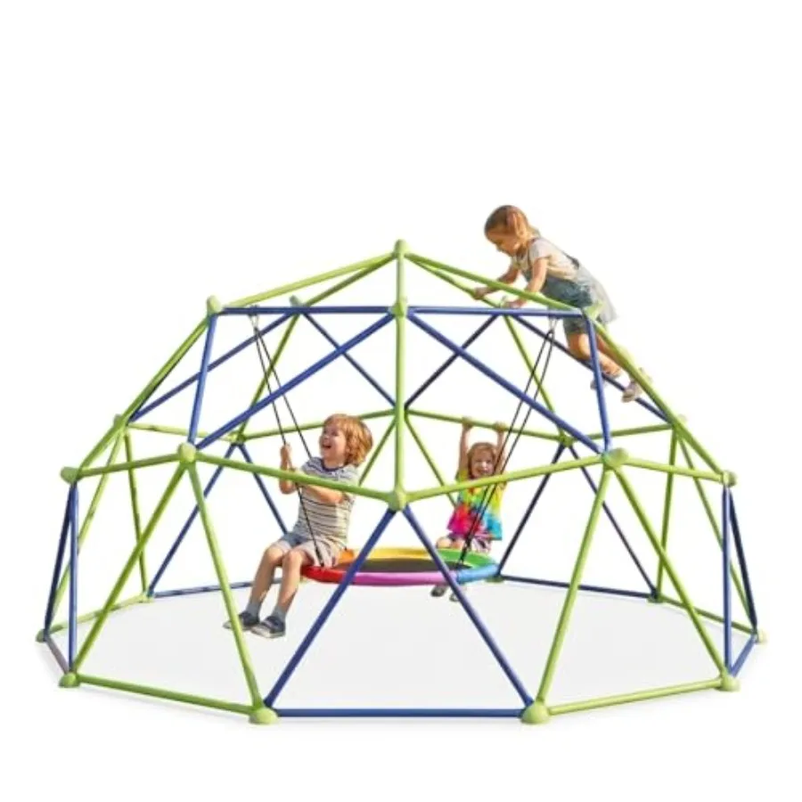 

Outdoor climbing dome for backyard patio use, powder-coated steel, green, supports 1000 lbs, rust-resistant, includes saucer sw
