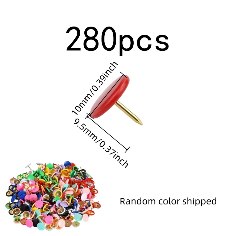 Cute Round Head Design Coated Thumb Tacks, 280 pcs, Notice Poster Fixing, Random Color Assortment for Office Bulletin Boards