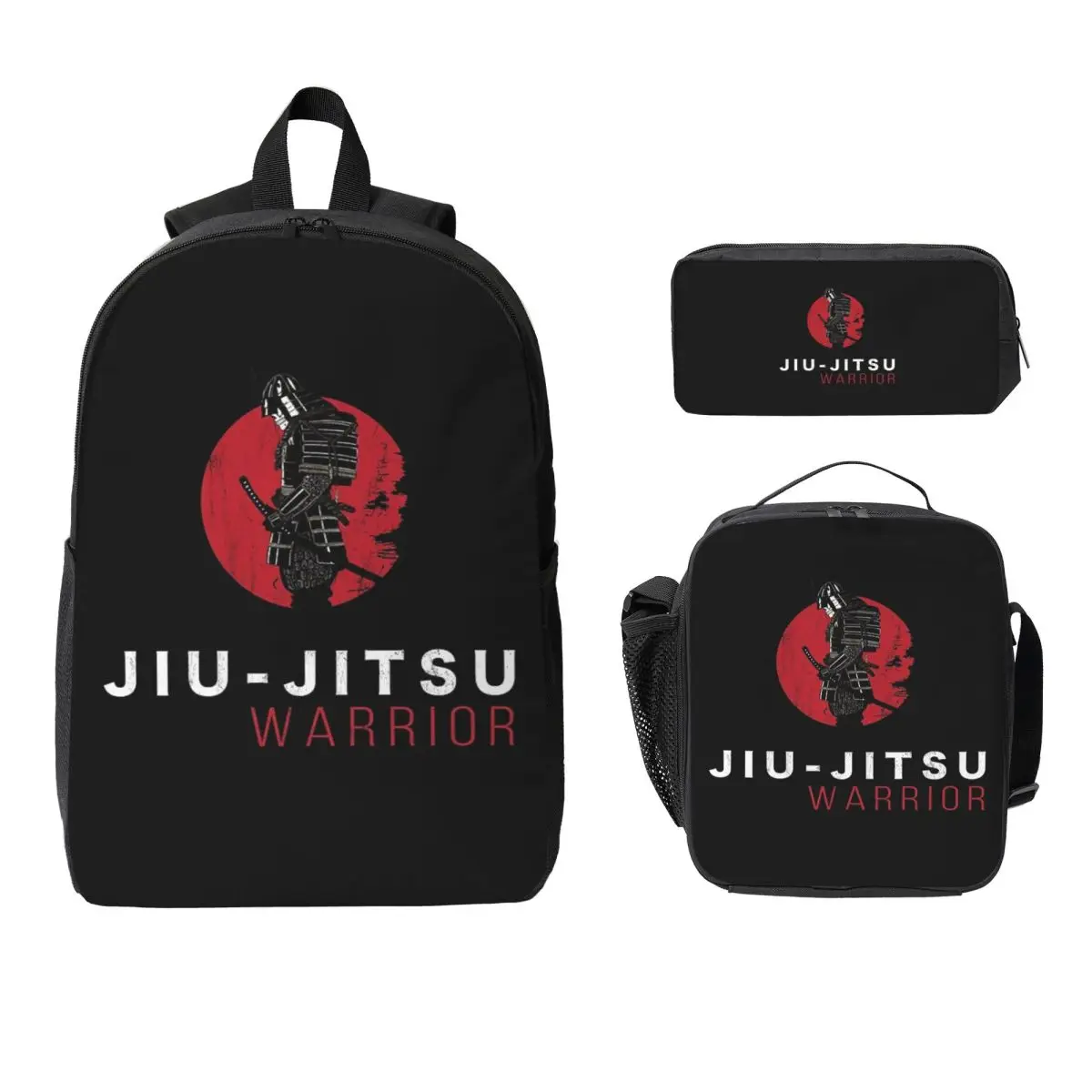 Jiu-Jitsu Warrior Japanese Bjj Gi & Black Belt Mma Backpack Student BookBag School Bag 3ps Insulated Lunch Bag Pencil Case