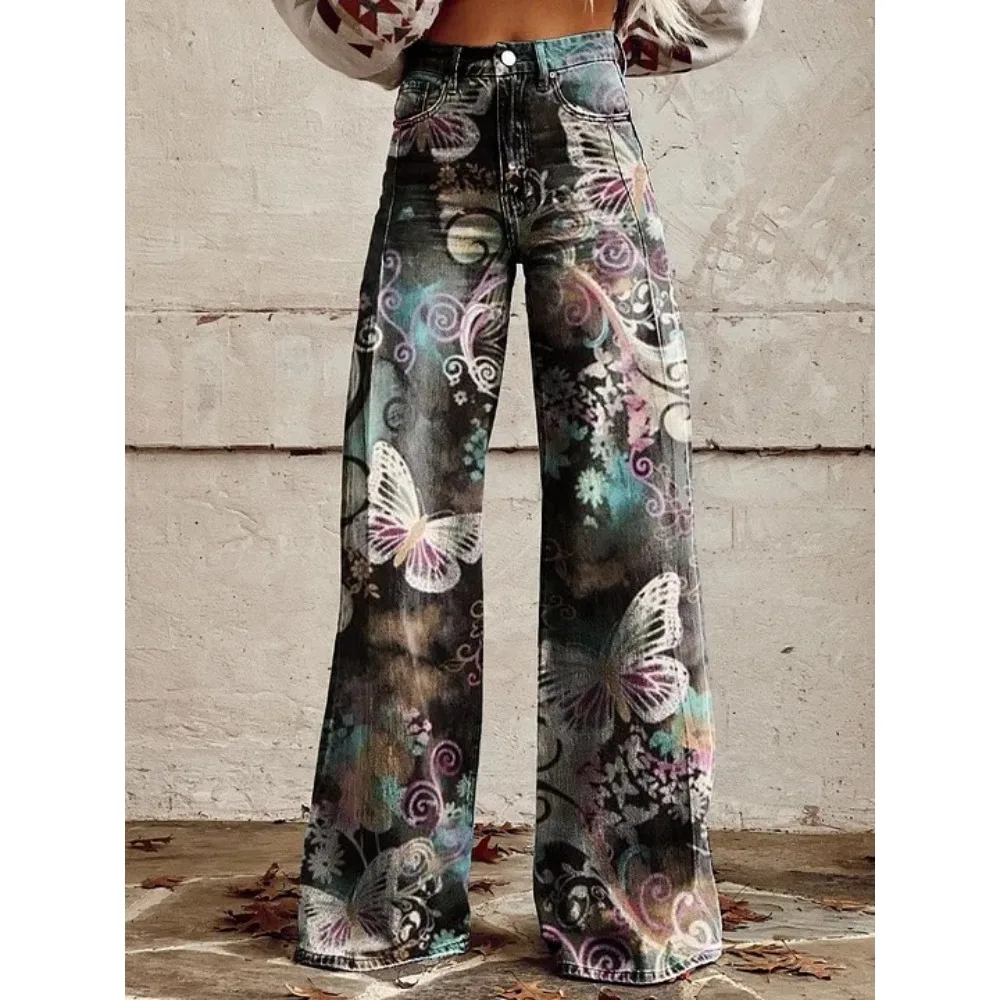 Schwarze Rosa Galaxy-Schmetterlings-Print Hose mit Hoher Taille und Weitem Bein aus Baumwolle Lässige Streetwear-Hose Hip-Hop-Punk-Hose für Konzerte – Detail 4