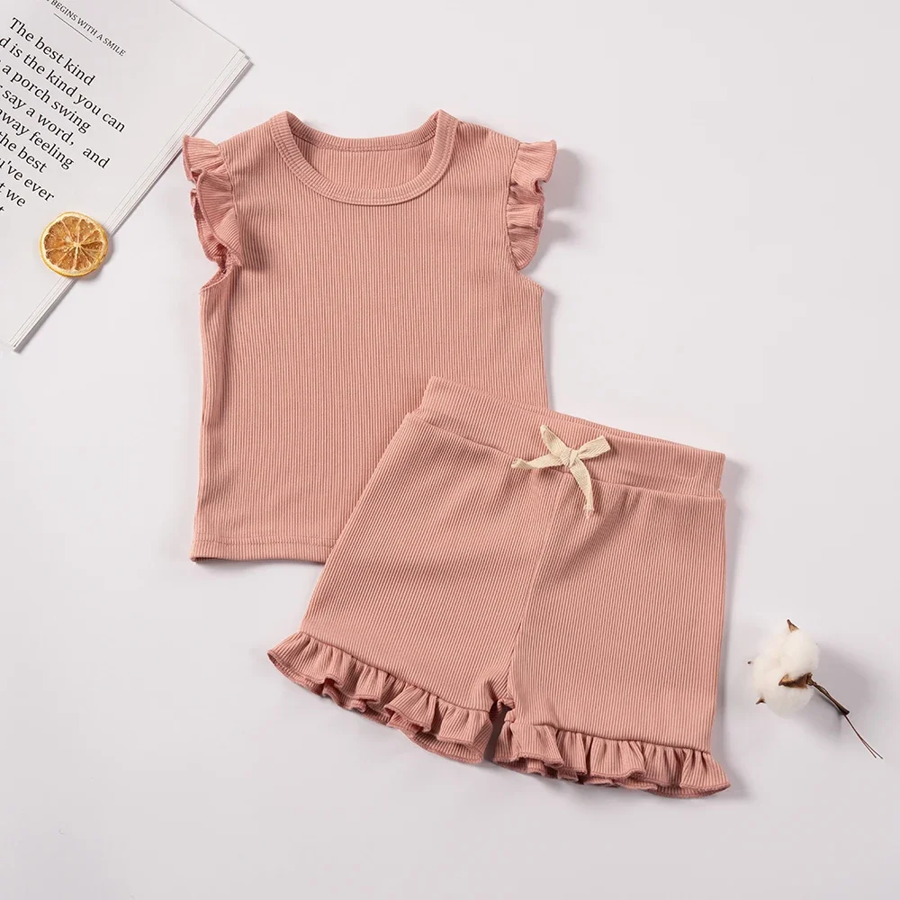 2Pcs Chic Toddler Girls Summer Set - Ruffled Sleeveless Tops and Cozy Shorts - Casual Playwear Outfits