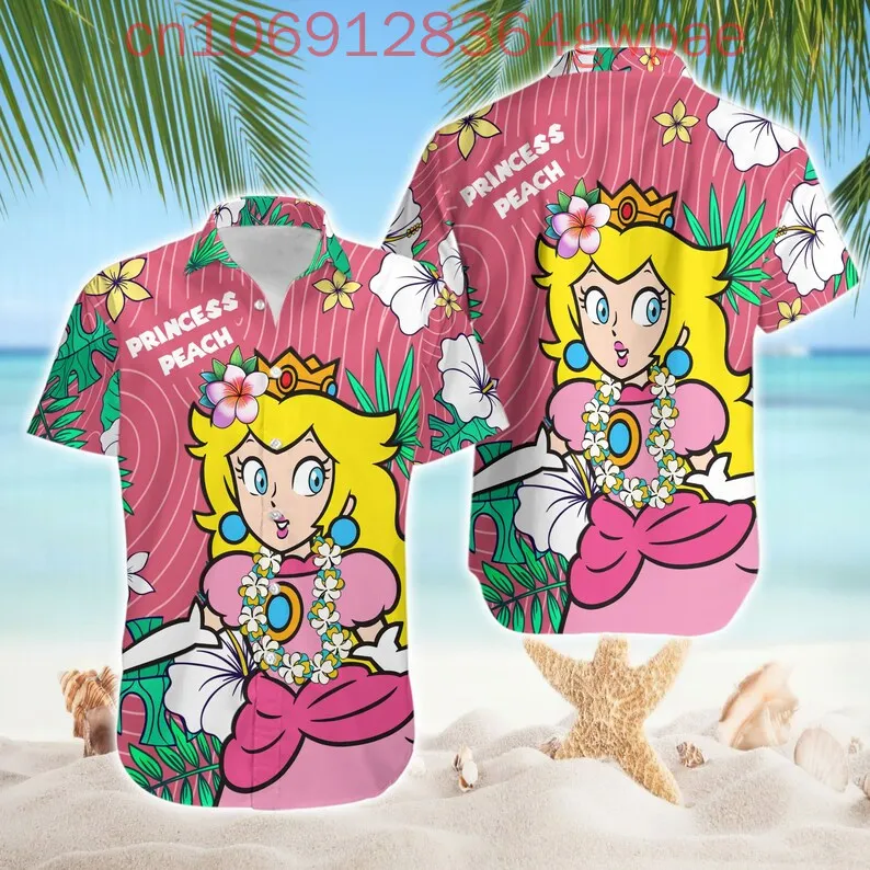 Game Super Mario Hawaiian Shirt Men's Women's Casual Short Sleeve Shirt Princess Peach Beach Shirt Fashion Resort Hawaii Shirt