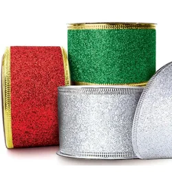 5Yard Christmas Ribbon Glitter Wired Wire Edged Christmas Ribbons for Gift Wrapping Bows Christmas Tree Ribbon Garland Gifts