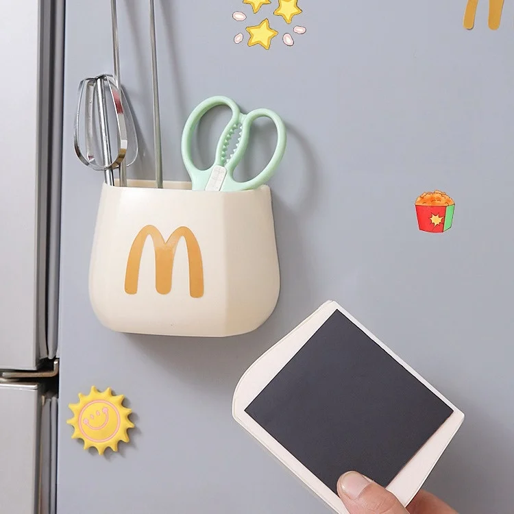 Cute French Fries Storage Box Refrigerator Magnetic Suction Boxes Hole Free Wall Mounted Fridge Stickers Kitchen Decoration