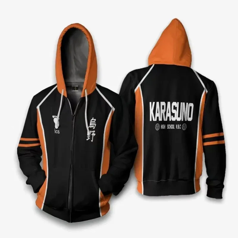 Mens Haikyuu Jacket Karasuno High School Volleyball Club Hinata Shyouyou Hoody Hoodie Cardigan Autumn Zipper Baseball Uniform