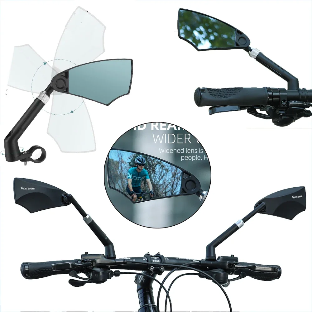 WEST BIKING Rearview Handlebar Mirror 360 Degree Rotation Bike Anti-Glare Rearview Mirror for Electric Scooter Bike