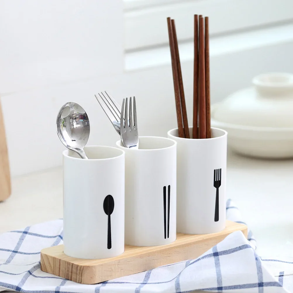 Chopsticks Storage Holder Dinnerware Rack Clothes Drying Racks Cutlery Utensil Flatware Organizer Wood Base Wooden