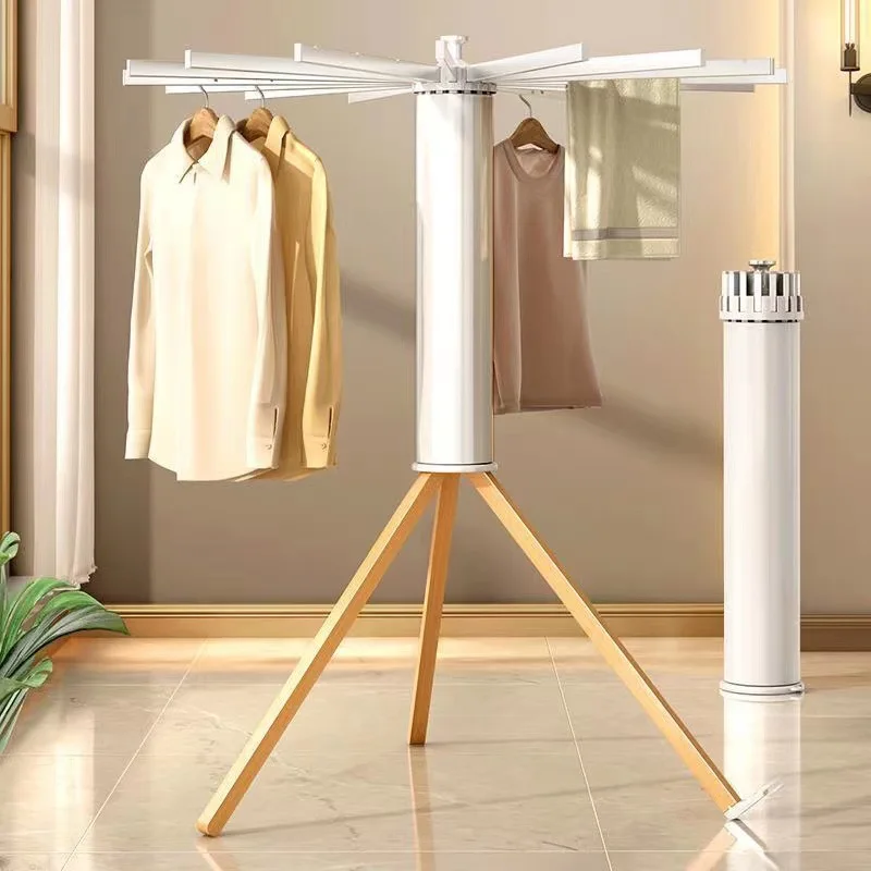 2023 Retractable Wooden Laundry Hanger Dryer Tripod Foldable Octopus Clothes Drying Rack For Home