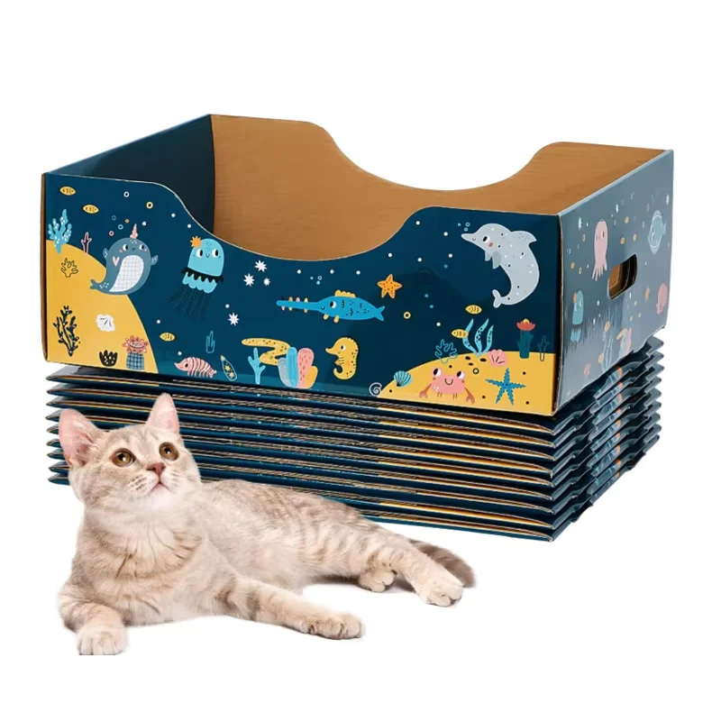 

Eco-Friendly Foldable Disposable Easy Clean Square Cat Litter Box-Waterproof 65L Capacity Corrugated Cardboard