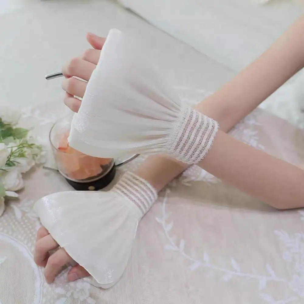 الدانتيل الأصفاد وهمية المرأة الأزهار انفصال كم الأصفاد وهمية الإناث مطوي مضيئة كم الأصفاد المعصم لفستان الزفاف الزخرفية