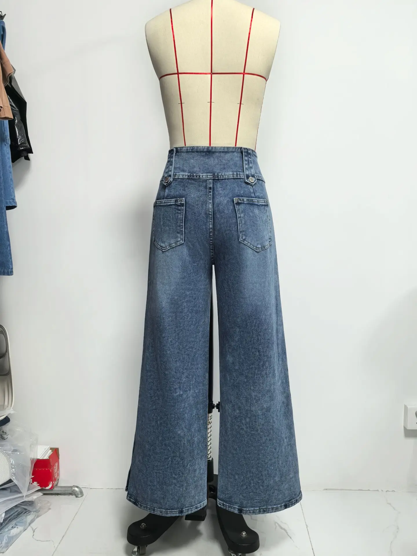 Jean rétro ample, à la mode, confortable, personnalisé, vêtements de rue pour femmes, boutonné, taille haute, jambes larges, printemps été