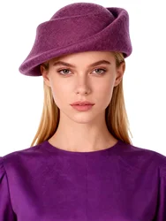 FS Winter Wool Felt Small Top Fascinators Hats For Women Elegant Purple Beret Fedoras Lady Luxury Wedding Church Cap Female Hat