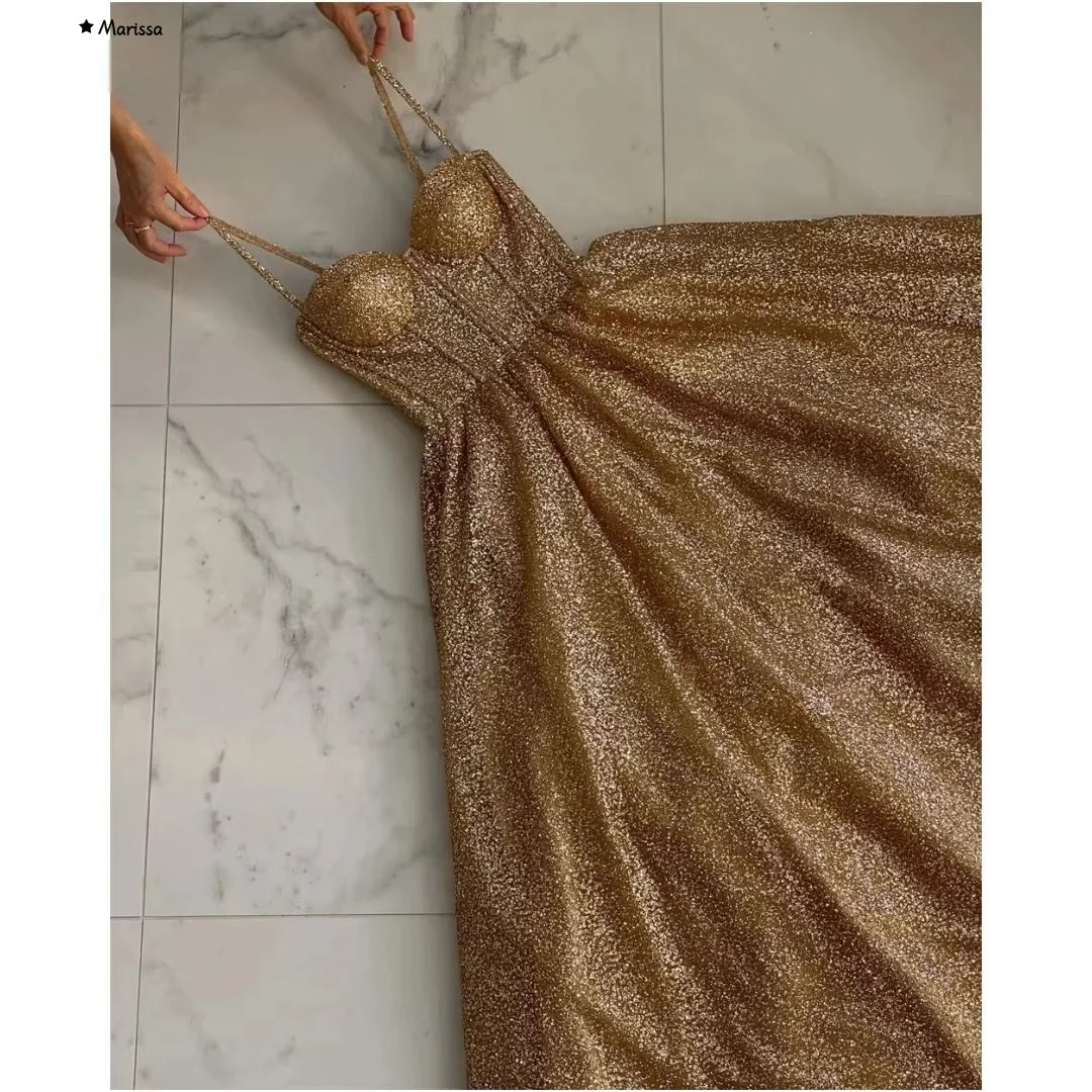 Marissa Elegant Prom Dresses 2025 A-line Sequins Golden Off-shoulder Custom Made Sleeveless Ball Gown Dresses for Luxury Party