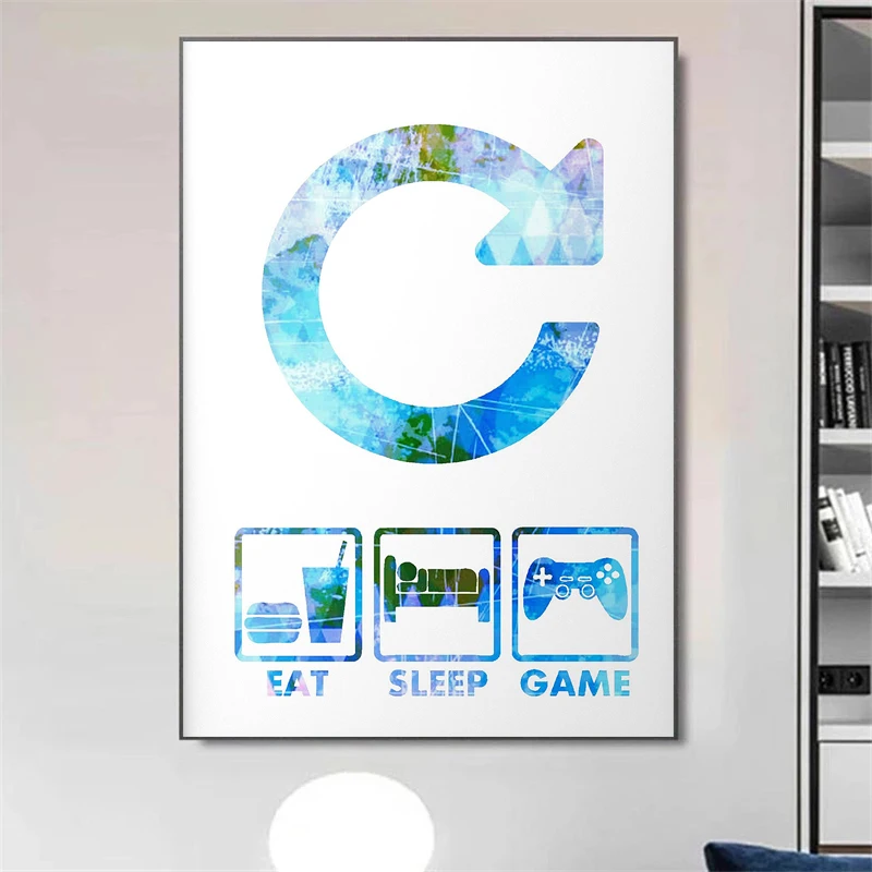 Blue and White Game Icon Posters and Prints Modern Minimalist Art Canvas Painting Wall Art Pictures Home Bar Room Decoration