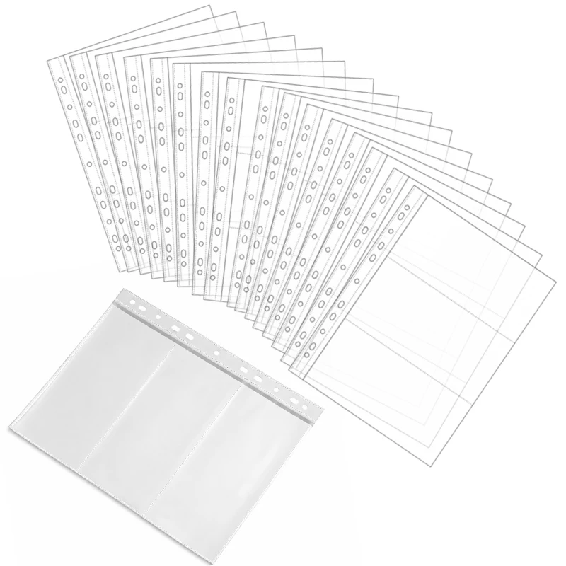10-20Sheets A4 Refillable Loose Leaf Binder Pages Horizontal 3 Pockets Card Bill Note Sleeve Transparent Storaging Organizer ZYF