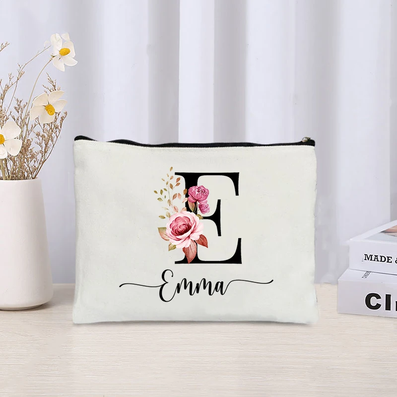 Custom Name Makeup Bag Trendy Women Travel Cosmetic Organizer Bridesmaid Wedding Gifts Luxury Canvas Side Bag for Ladies Pouch