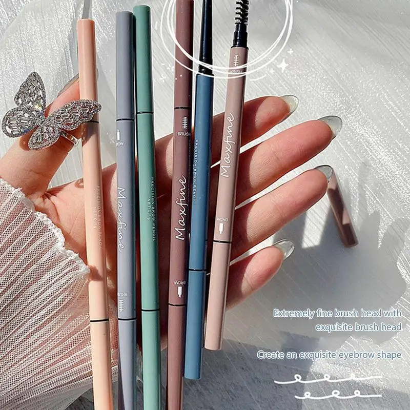 Waterproof Brow Pencil Natural Eyebrow Pencil Strong Shape Fine Refill High Saturation Double Head Eyebrow Pencil Silky 6 Colors