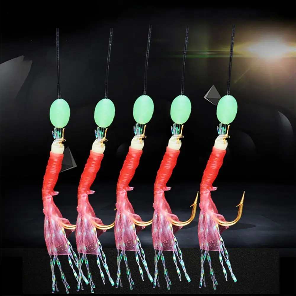 

6pcs Artificial Sabiki String Hook Rig Luminous Bean 9 Sizes Bionic String Hook Rubber Lure Bait Tackle