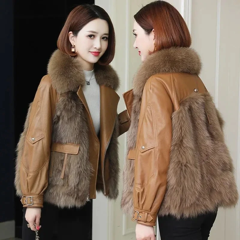 2025 Winter New Style Fake Fur Coat lmitated Fox Fur Short Simulation Leather Fur Coat Imitation Sheep Skin Casual Jacket
