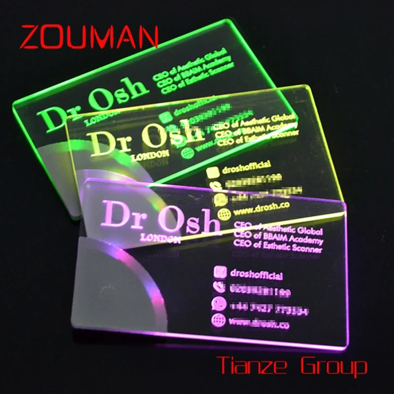 Custom , Plain blank acrylic laser company gift give away with colorful lighting up  Led business card