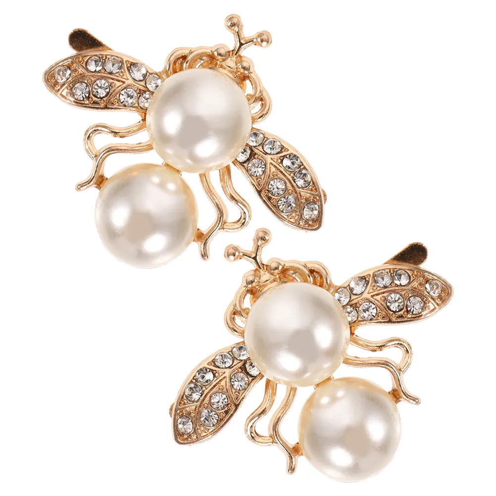 

2 Pcs Hair Accessories Bag Shoe Decoration Pearl Clips Bridal Decor Insect Rhinestone Buckle Shoe Charmsheel