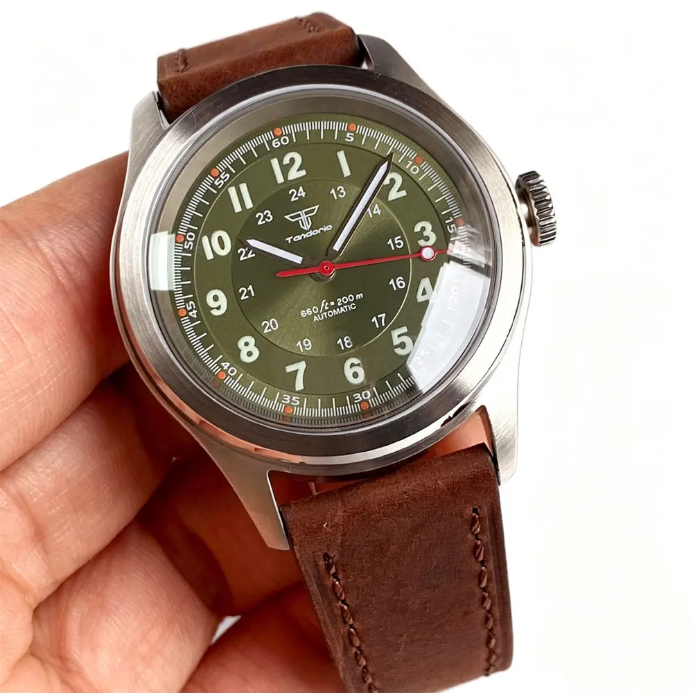 

Tandorio 38mm Green Silver Military Japan NH35A Mechanical Diver Watch Men Luminous 200M Waterproof Sapphire Vintage Clock
