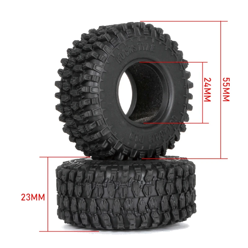 Pneus de Roue en Caoutchouc Souple de 1.0 Pouces, 55x23mm, Pièces de Rechange pour Véhicule 1/24 RC Inoler Axial SCX24 TRX4M