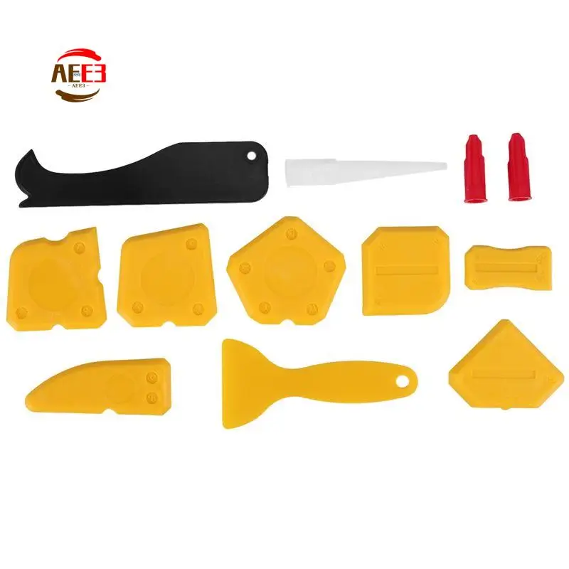 AEE3-12 Pieces Caulking Tool Kit Silicone Sealant Finishing Tool Grout Scraper Caulk Remover And Caulk Nozzle And Caulk Caps