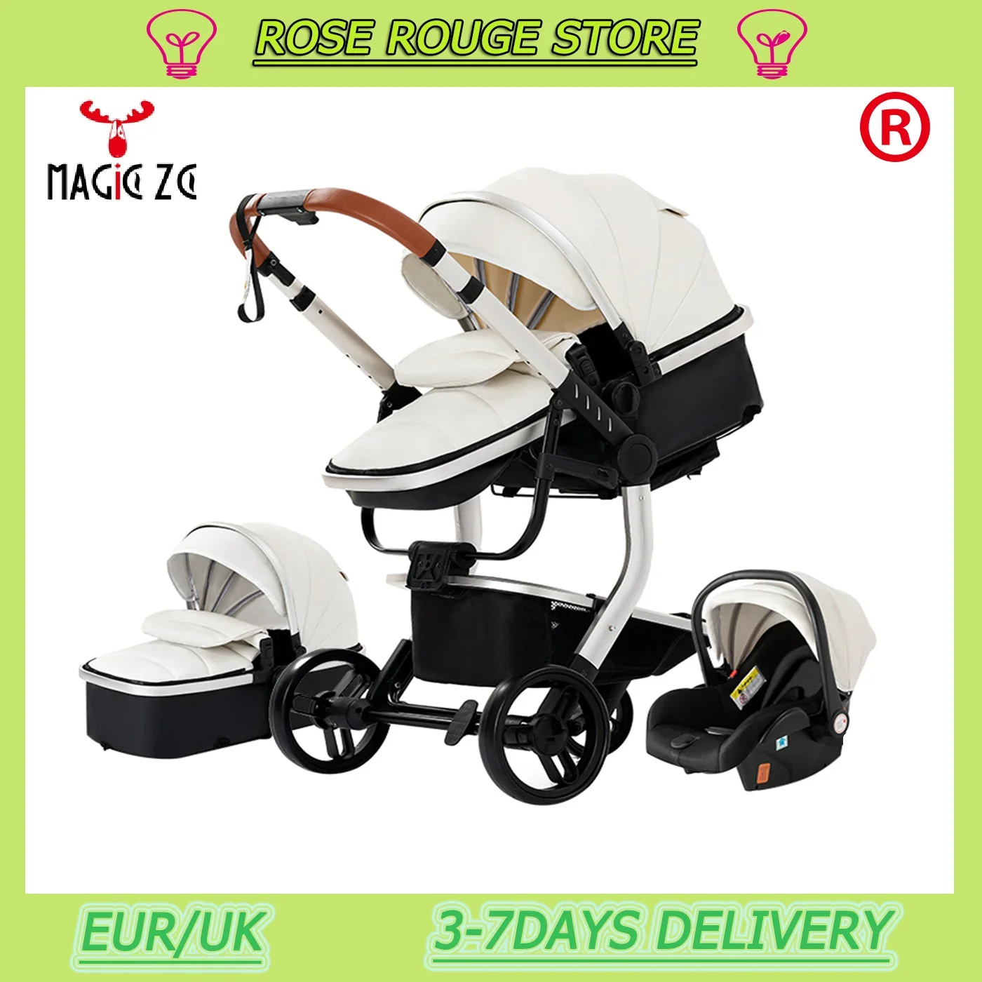 Lightweight Stroller 3 in 1 stroller Baby stroller  Baby Carriage Baby Cars High Quality Pram Senior Four Wheel PU leather Parm