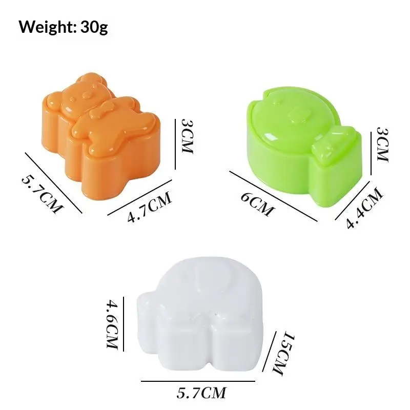 3Pcs Plastic Cartoon Rice Ball Mold Set Sandwich Crust Cutter Cookie Bread Mold Bento Maker Rabbit Panda Flower