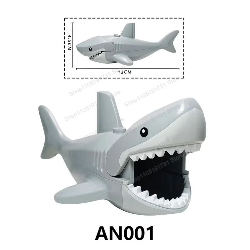Figurines de construction de requins de dessins animés d'anime, accessoires, blocs de construction assemblés, mini jouets pour enfants, collection de poupées, cadeaux K2260 XP582