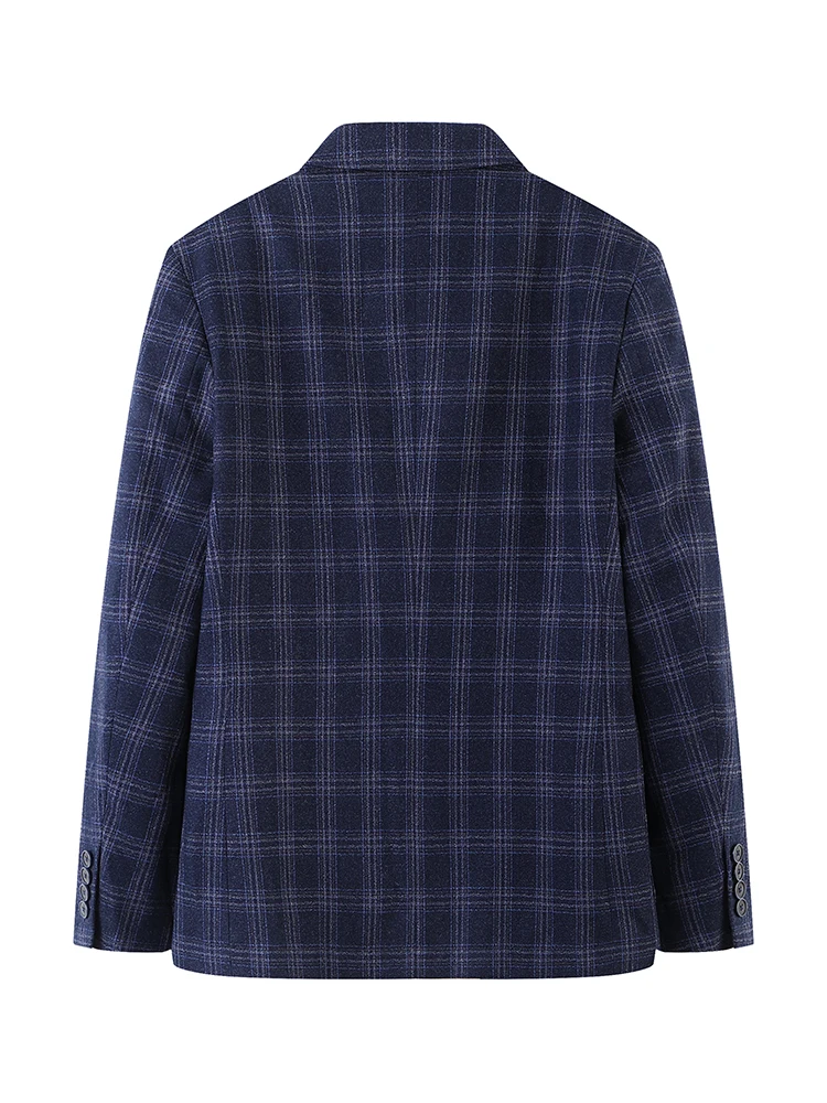 

High-End Casual Plaid Men's Jaet Autumn New Sle Busin Casual Long Sve round Hemline Stand Fit Single-breasted Coat