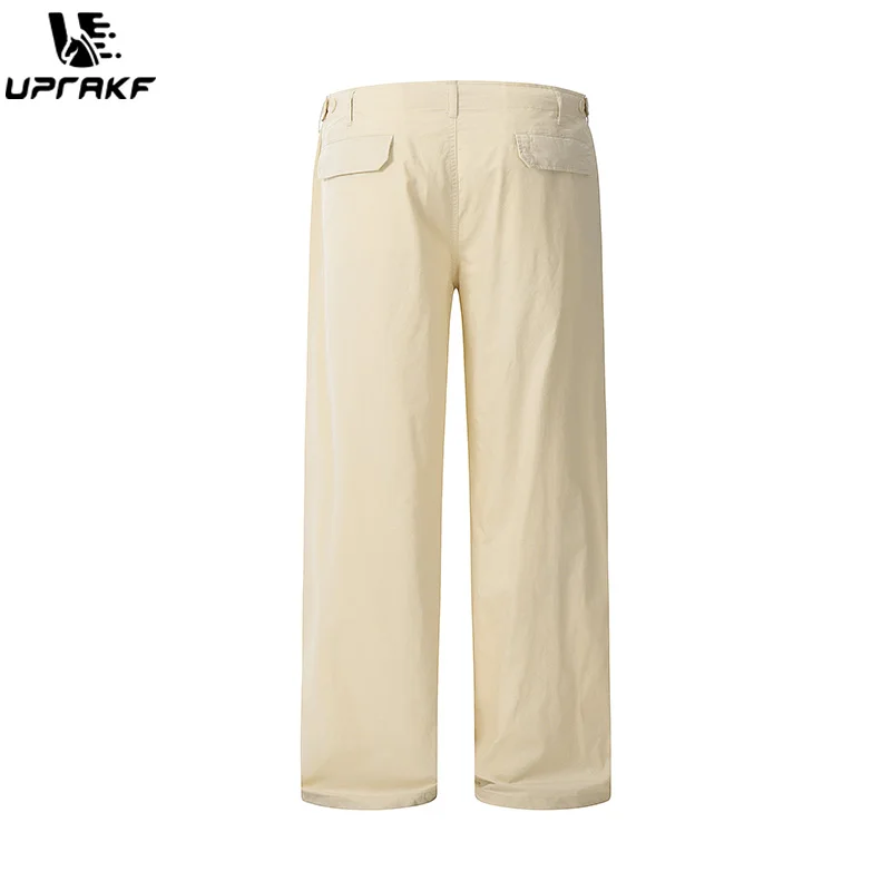 UPRAKF Straight-leg Trousers Comfort Casual Autumn Pantalones Solid Color Safari Style Pleated Loose Wide Leg