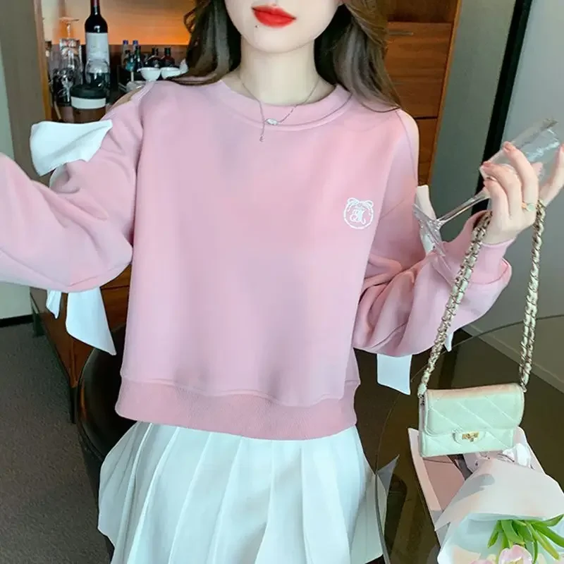 Sweat-shirt ample à épaules dénudées pour femme, joli pull de styliste Emo, haut Kpop Y2k, vêtements coréens essentiels Vintage
