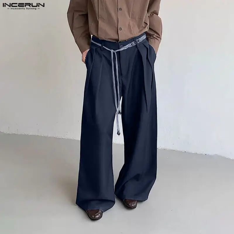 

INCERUN Men Wide Leg Pants Solid Button Joggers Loose Casual Trousers Men Streetwear Korean Style Fashion Male Long Pants S-5XL