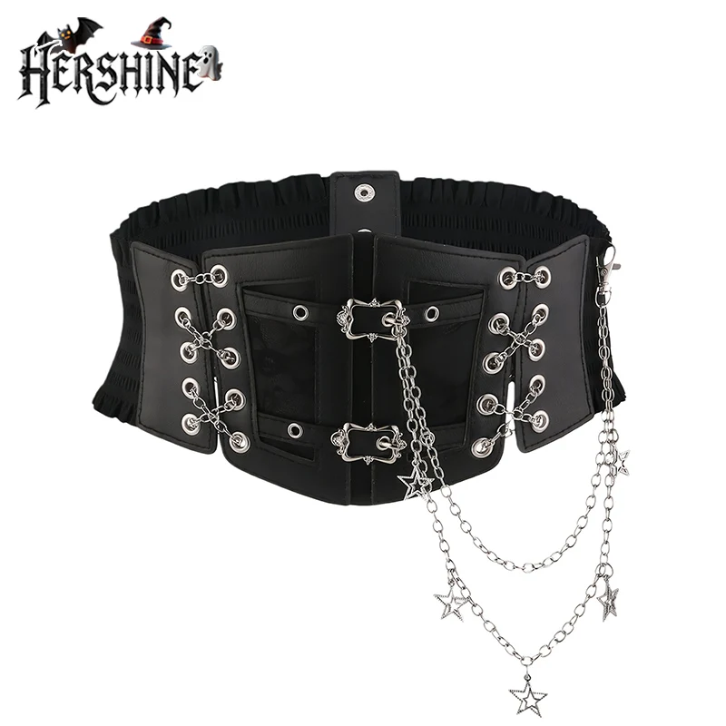 

HERSHINE цельный модный женский пояс с двойной цепочкой и пятиконечной звездой Y2K, готический стиль, панк-рок, хип-хоп, Хэллоуин, косплей